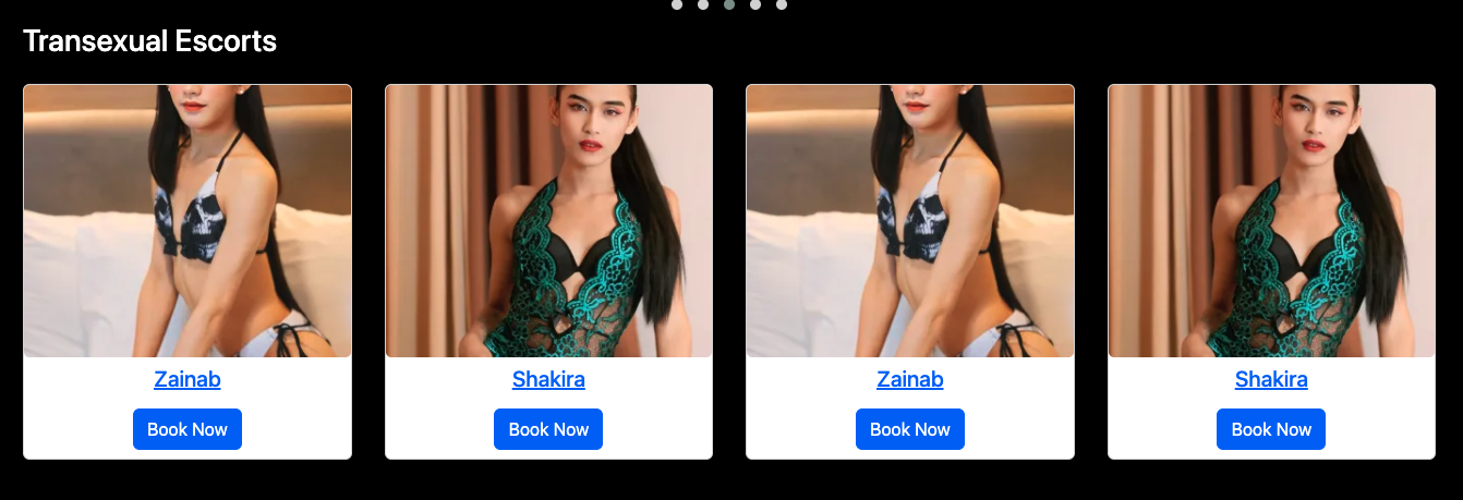 Manila Escort transexual escorts section showing Zainab and Shakira profiles repeated twice side by side - duplicate entries visible in the same row