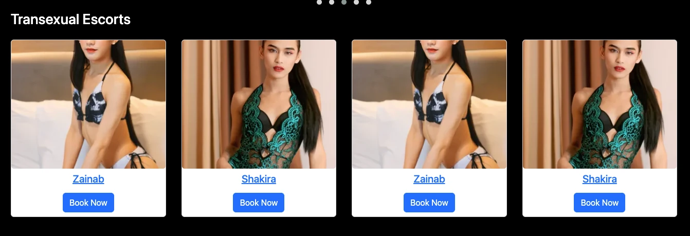 Manila Escort transexual escorts section showing Zainab and Shakira profiles repeated twice side by side - duplicate entries visible in the same row