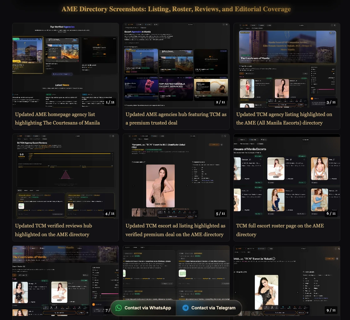 The Courtesans of Manila AME Directory screenshot gallery showing listing roster reviews and editorial coverage