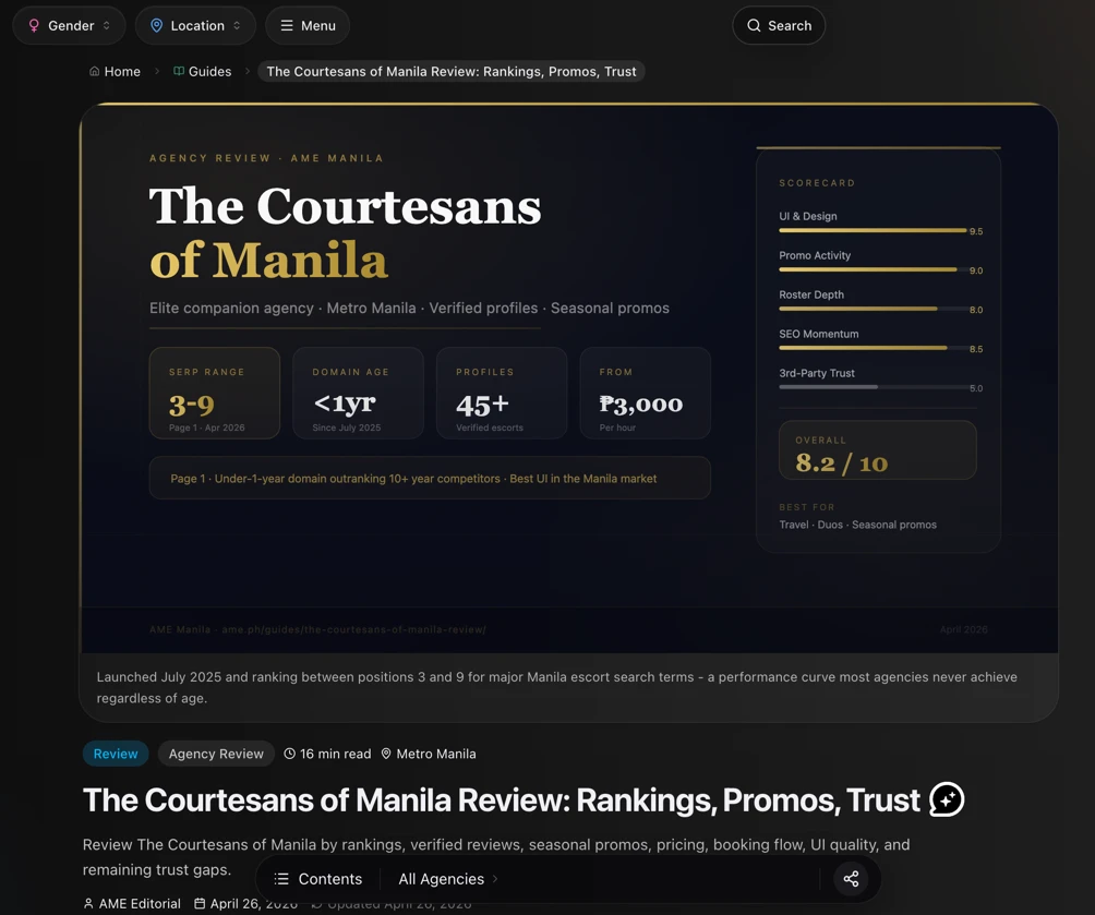 The Courtesans of Manila partnership coverage referencing AME - All Manila Escorts Directory