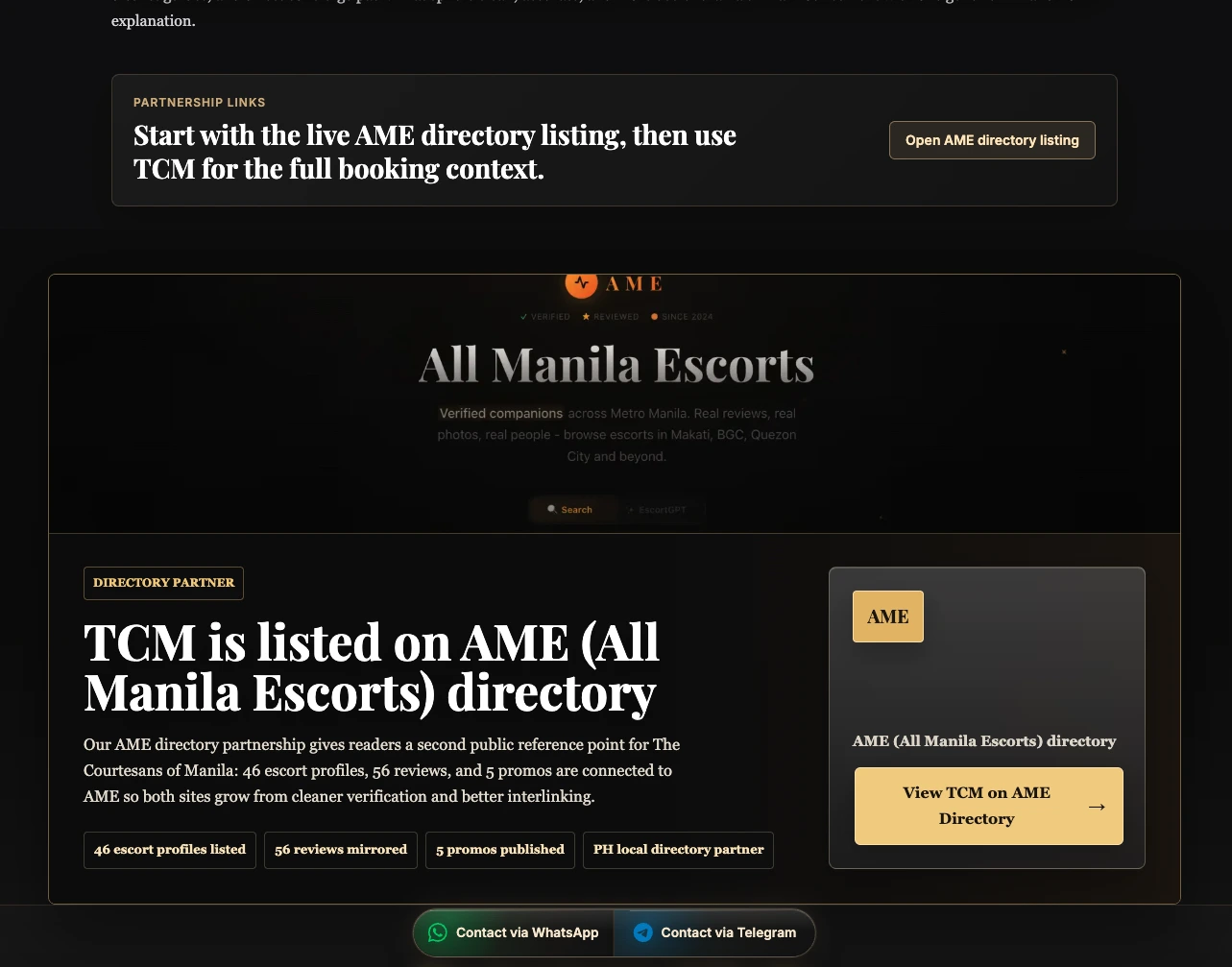 The Courtesans of Manila live AME Directory listing callout with AME partner card