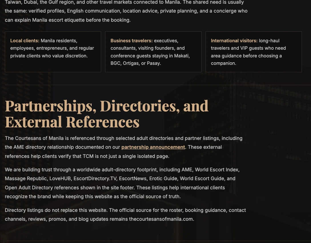 The Courtesans of Manila partnerships directories and external references section naming AME