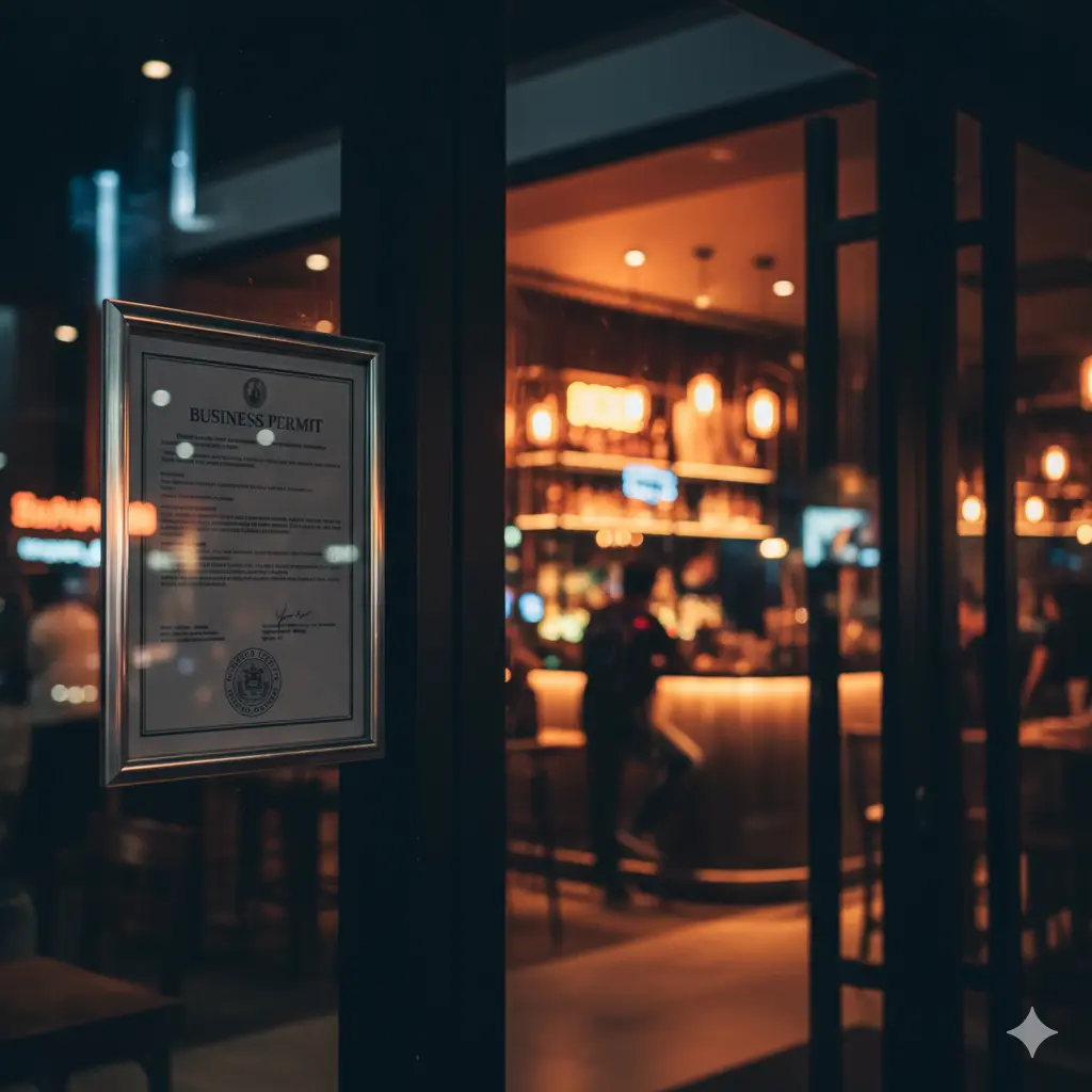 Entertainment venue in Makati displaying updated MMDA operating permit at entrance